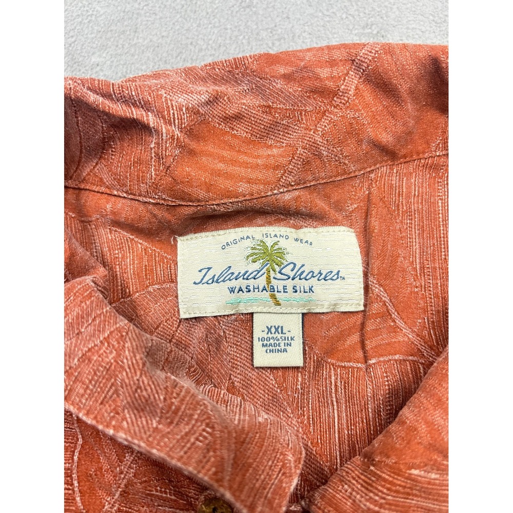 Island Shores Mens XXL Orange 100% Washable Silk Tropical Leaf Hawaiian Shirt - Picture 2 of 6